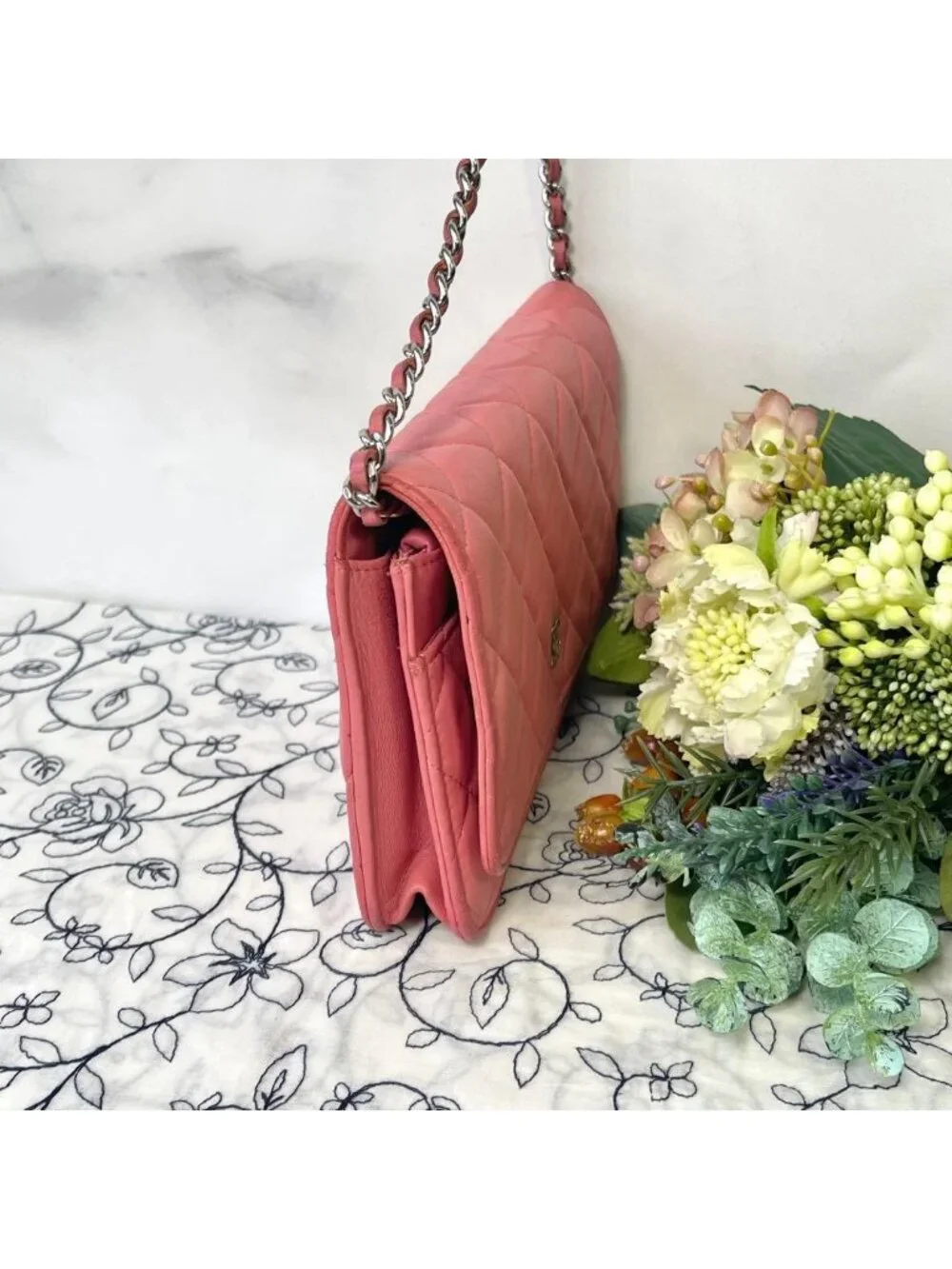 Chanel Chain Wallet Quilted Pink Silver Shoulder